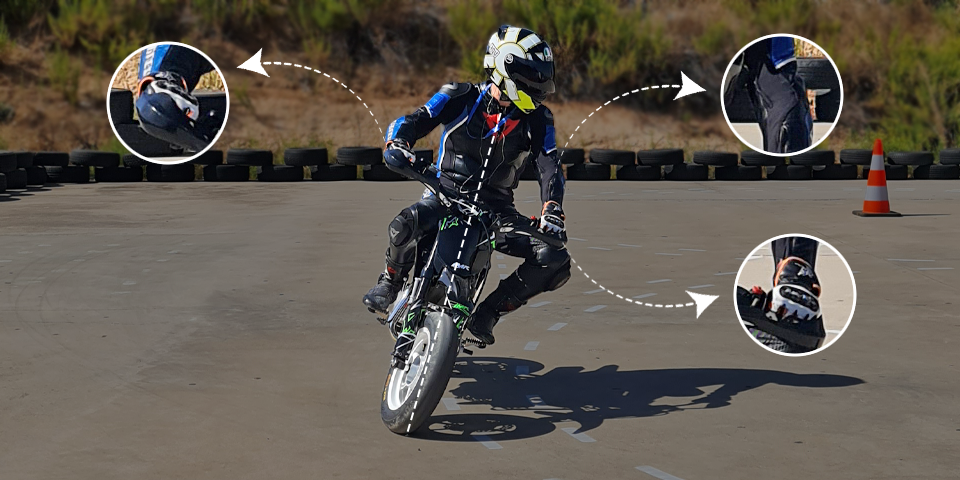 infografia de rigidez en mandos al apretar el manillar en curva en moto